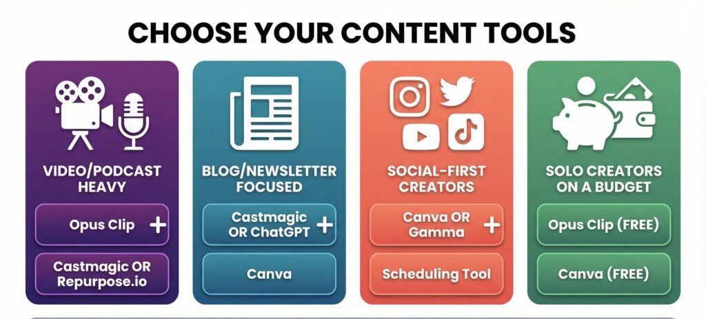 how to choose ai tools for content repurposing table