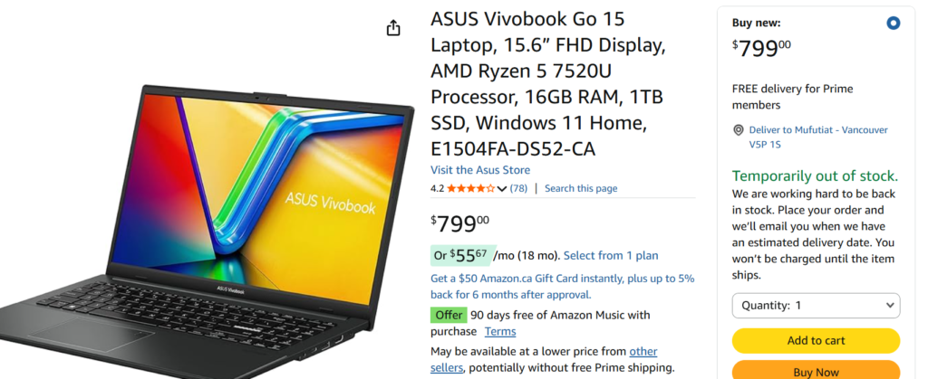 ASUUS Vivobook Go 15 laptop for students