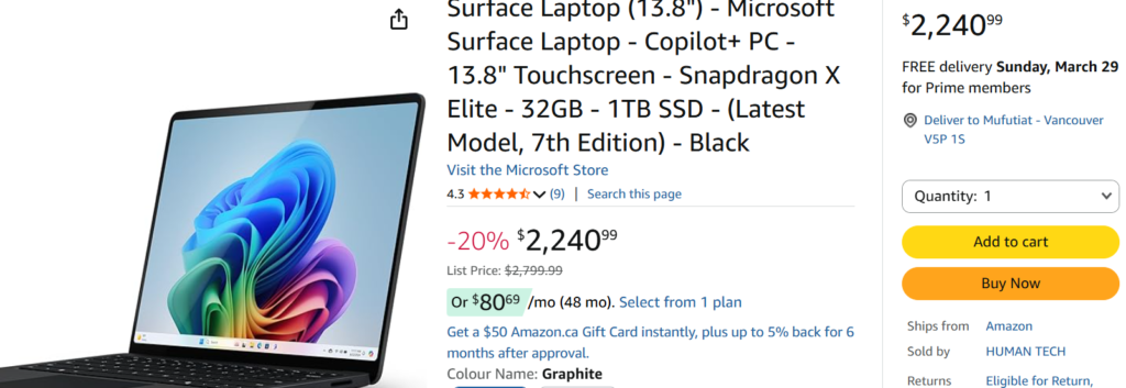 Microsoft Surface laptop for students